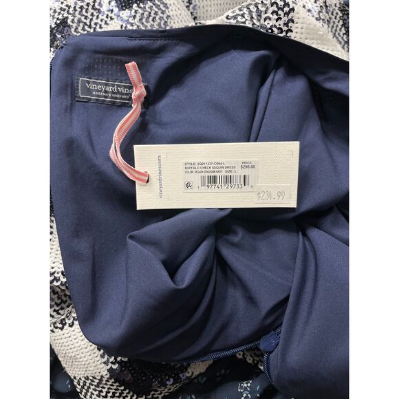 Vineyard Vines Buffalo Check Sequin Dress Gingham Navy Large NWT - Picture 6 of 12